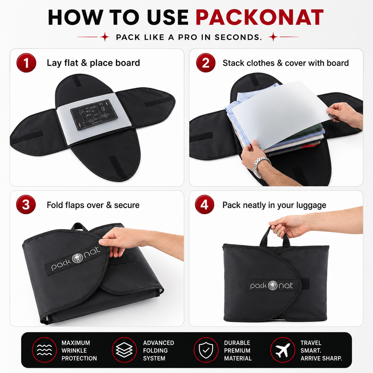 Black PackOnat Packing Folder – Garment Folder & Travel Organizer | natOnat Egypt