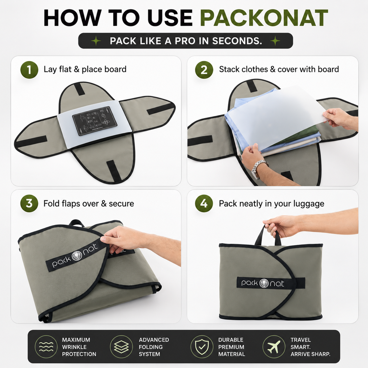 Mint Gray PackOnat Packing Folder – Garment Folder & Travel Organizer | natOnat Egypt