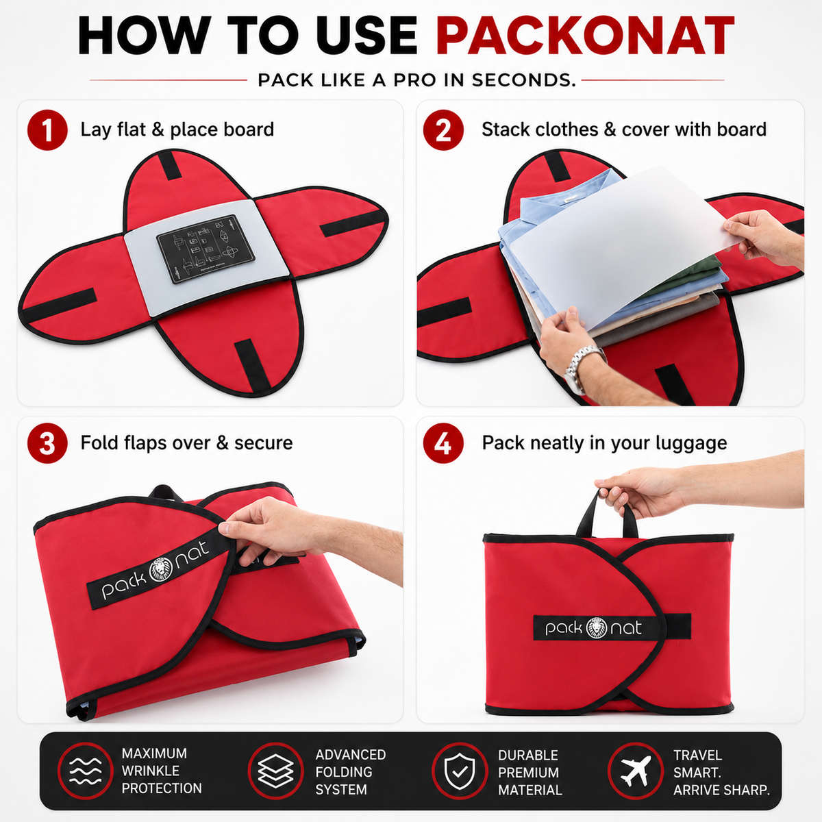 Red PackOnat Packing Folder – Garment Folder & Travel Organizer | natOnat Egypt