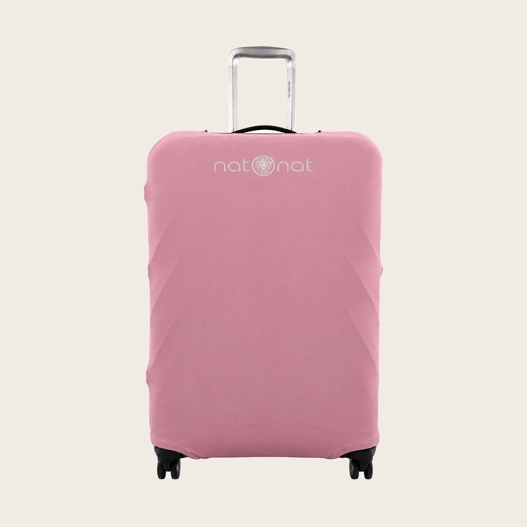 Pink premium luggage cover fitted on suitcase