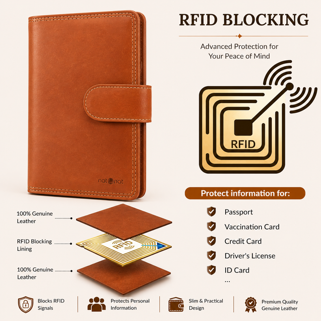 Honey Brown Genuine Leather Passport Wallet – RFID Passport Holder | natOnat Egypt