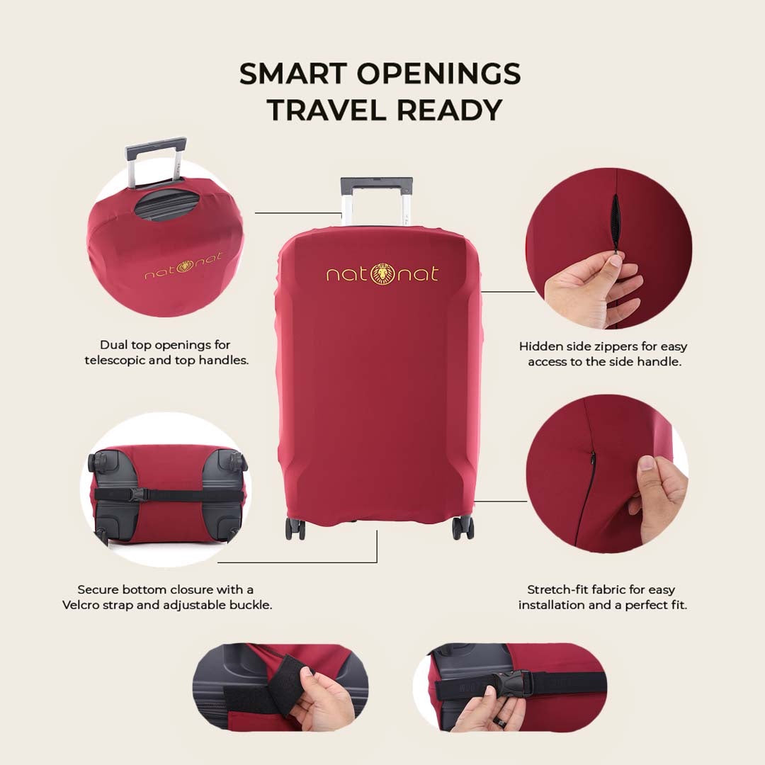 Burgundy Premium Luggage Cover – Stretch-Fit Suitcase Cover | natOnat Egypt