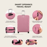 Pink luggage cover showing top handle and side zipper openings