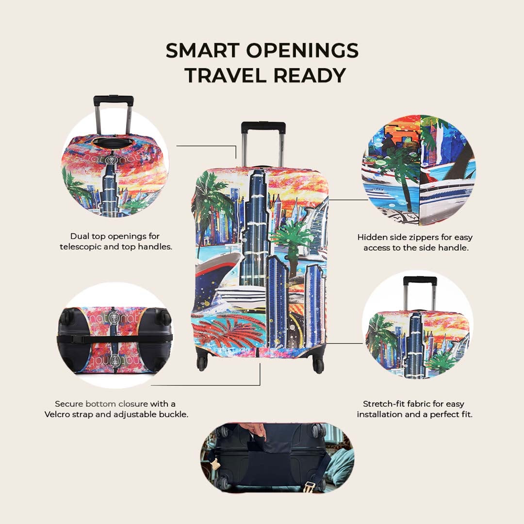 Dubai Premium Luggage Cover – Dubai Skyline Stretch-Fit Suitcase Cover | natOnat Egypt