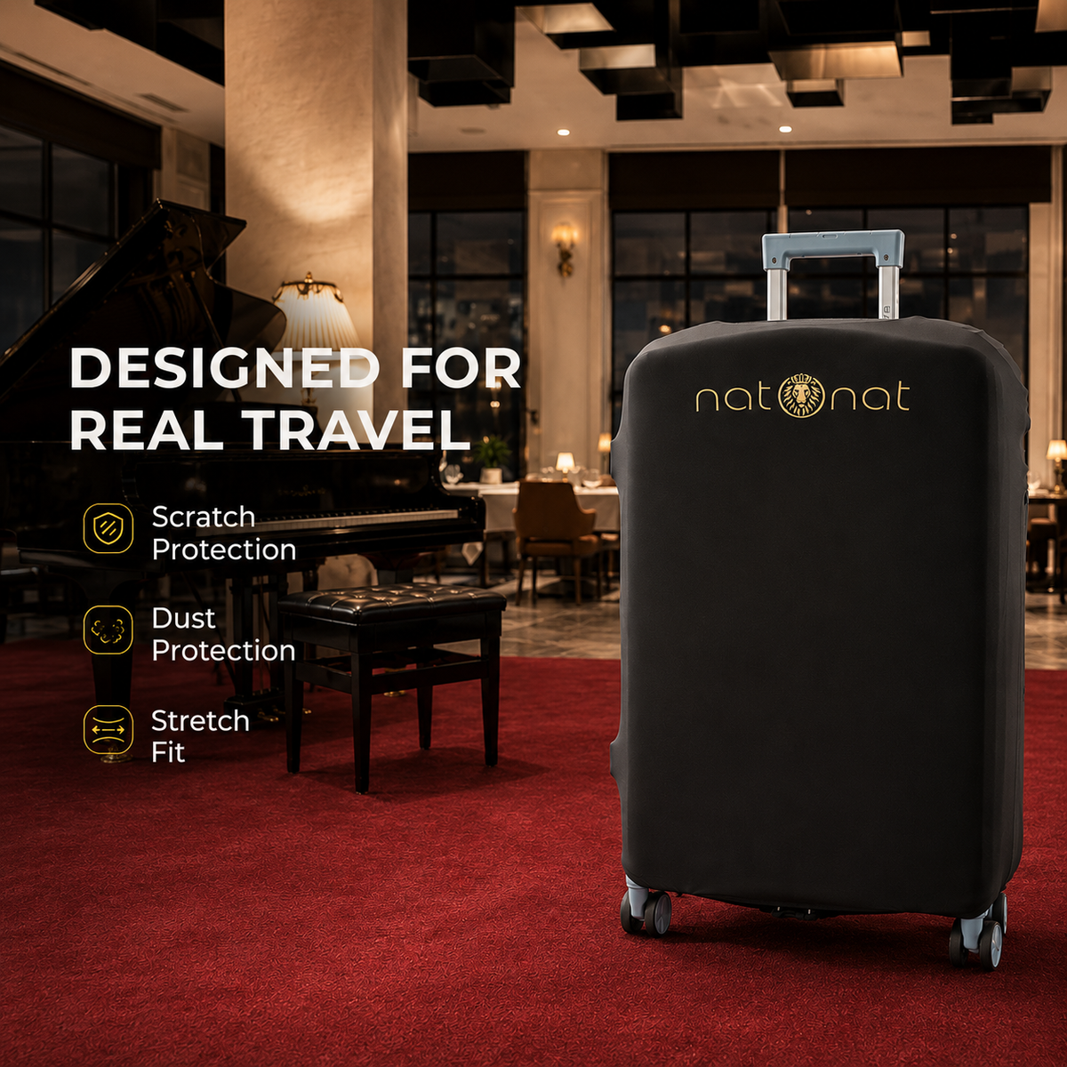 Black Premium Luggage Cover – Stretch-Fit Suitcase Cover | natOnat Egypt