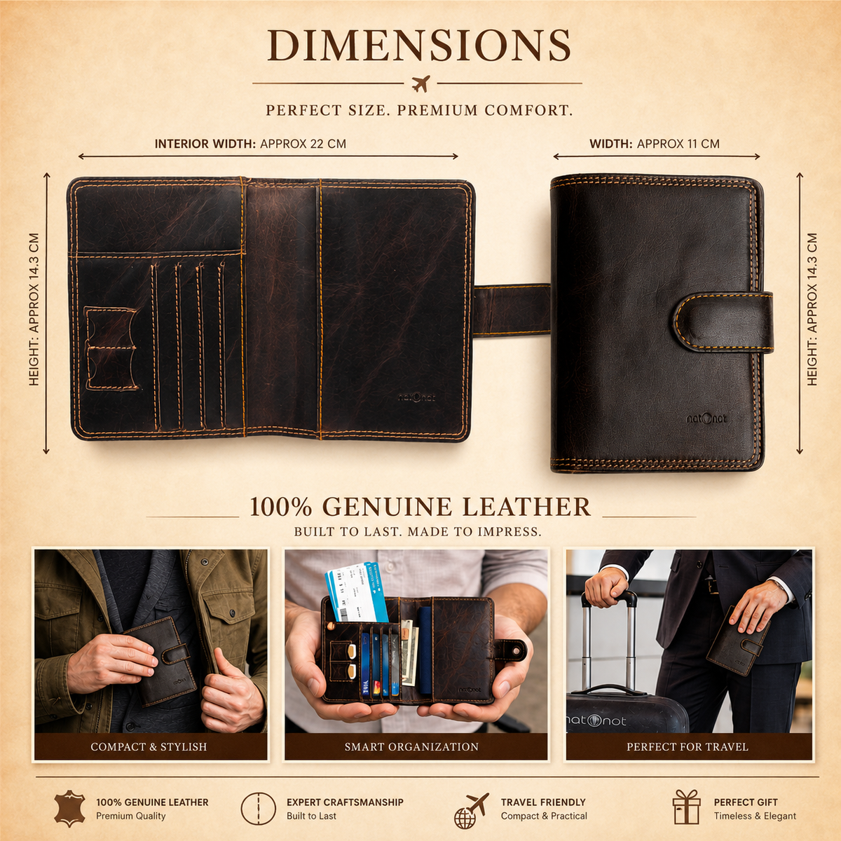 Espresso Brown Genuine Leather Passport Wallet – RFID Passport Holder | natOnat Egypt