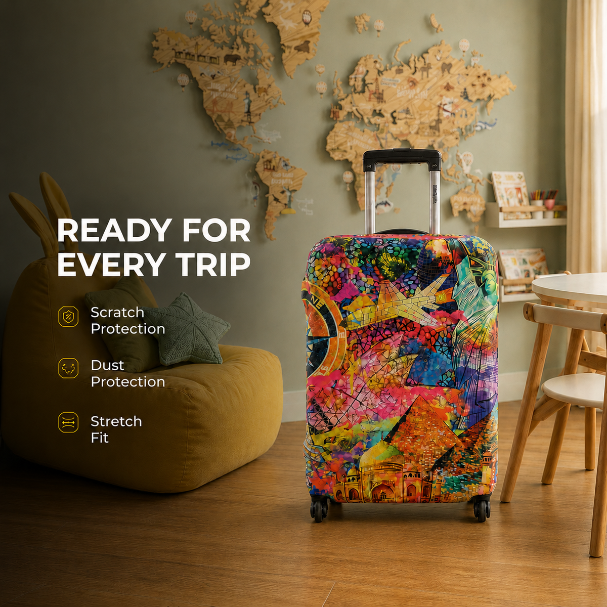 Travel Mosaic Premium Luggage Cover – Stretch-Fit Suitcase Cover | natOnat Egypt