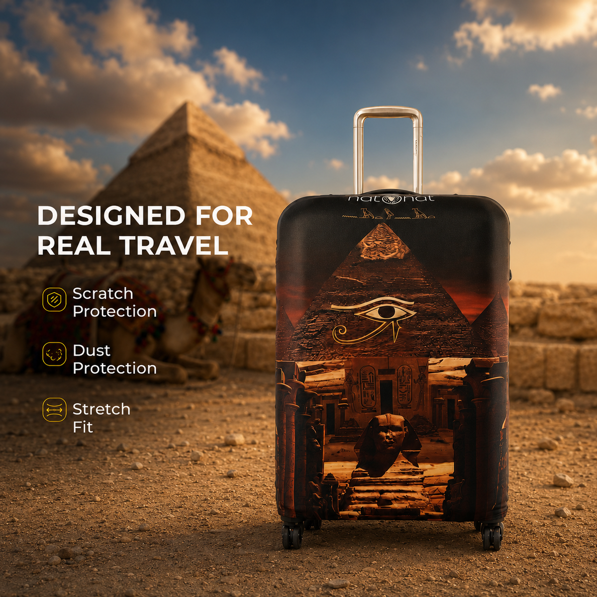 Eternal Egypt Premium Luggage Cover – Egyptian-Inspired Stretch-Fit Suitcase Cover | natOnat Egypt