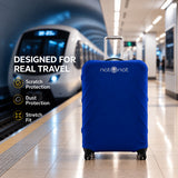 Blue luggage cover designed for real travel and suitcase protection
