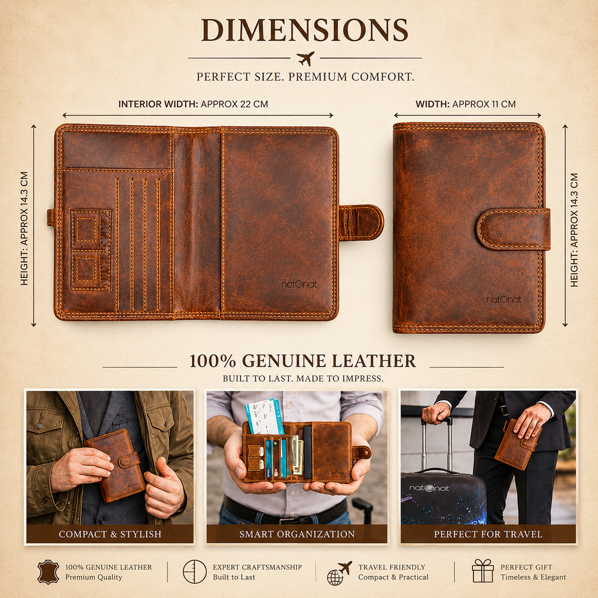 Cognac Brown Genuine Leather Passport Wallet – RFID Passport Holder | natOnat Egypt