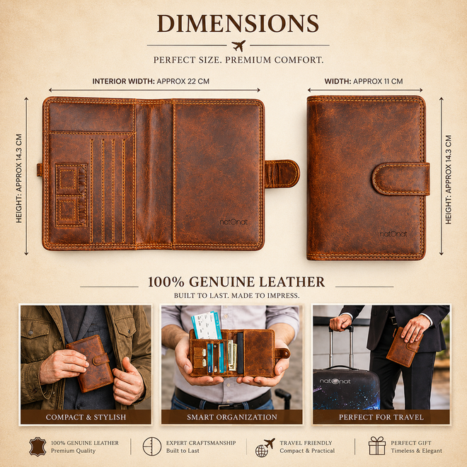 Cognac Brown Genuine Leather Passport Wallet – RFID Passport Holder | natOnat Egypt