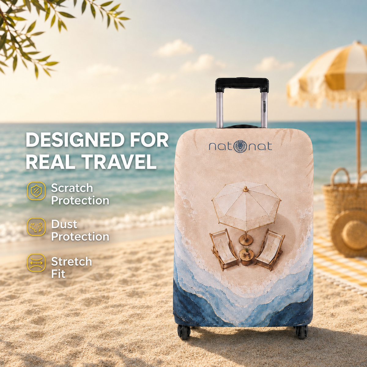 Azure Premium Luggage Cover – Stretch-Fit Suitcase Cover | natOnat Egypt