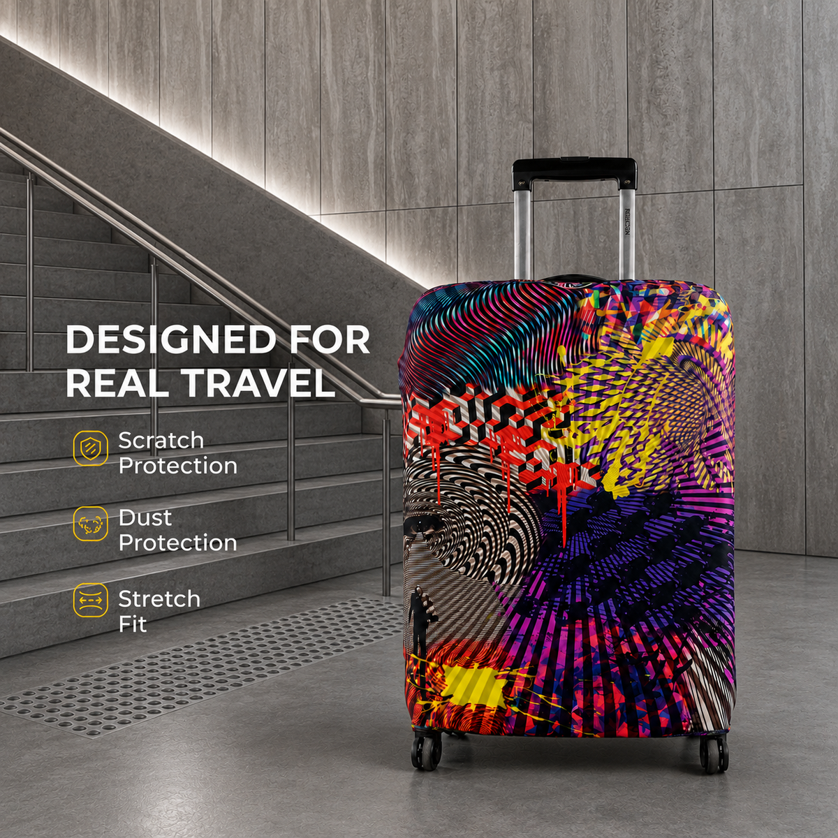 Optical Illusion Premium Luggage Cover – Stretch-Fit Suitcase Cover | natOnat Egypt