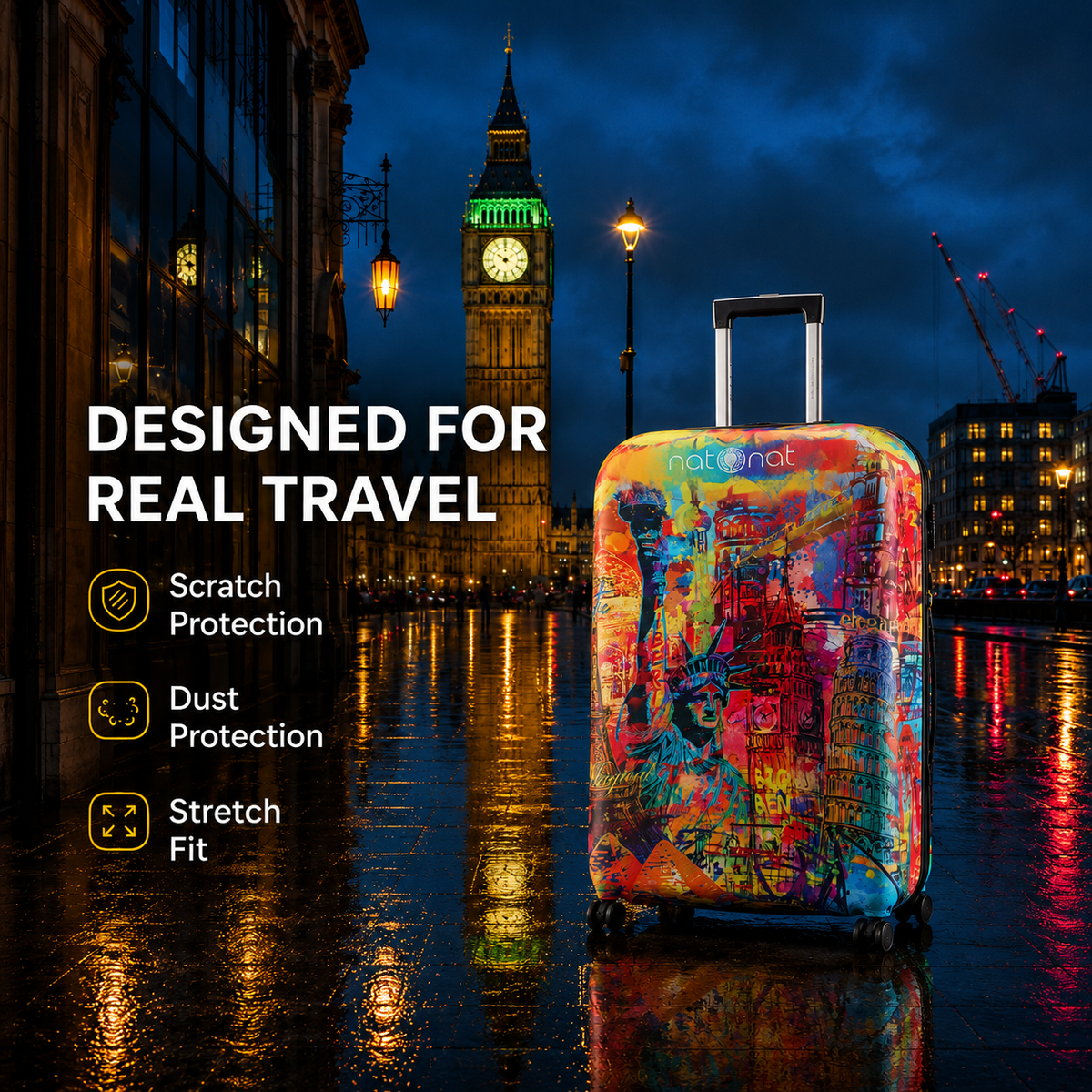 Valoria Premium Luggage Cover – Stretch-Fit Suitcase Cover | natOnat Egypt