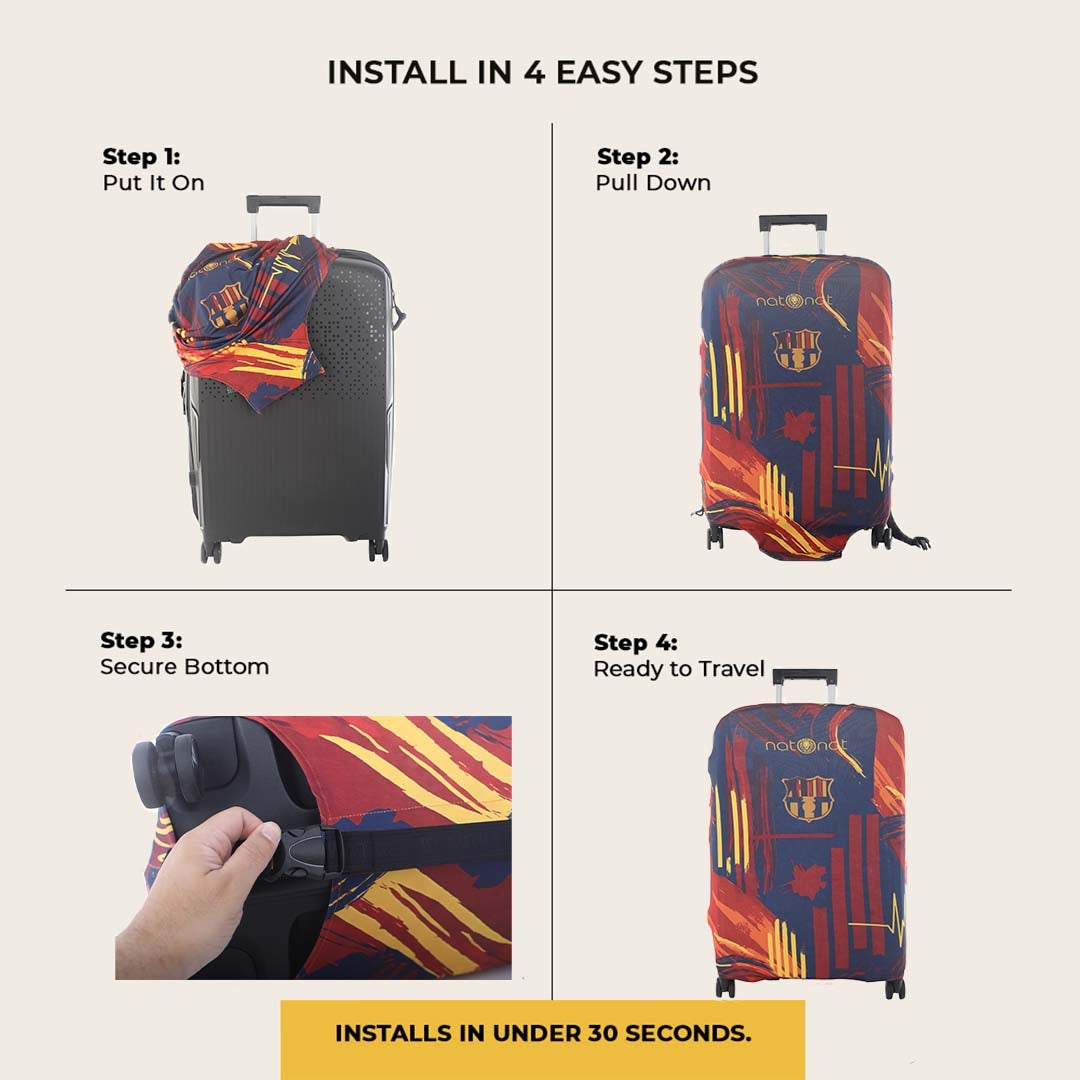 Blaugrana Premium Luggage Cover – Blue & Red Stretch-Fit Suitcase Cover | natOnat Egypt