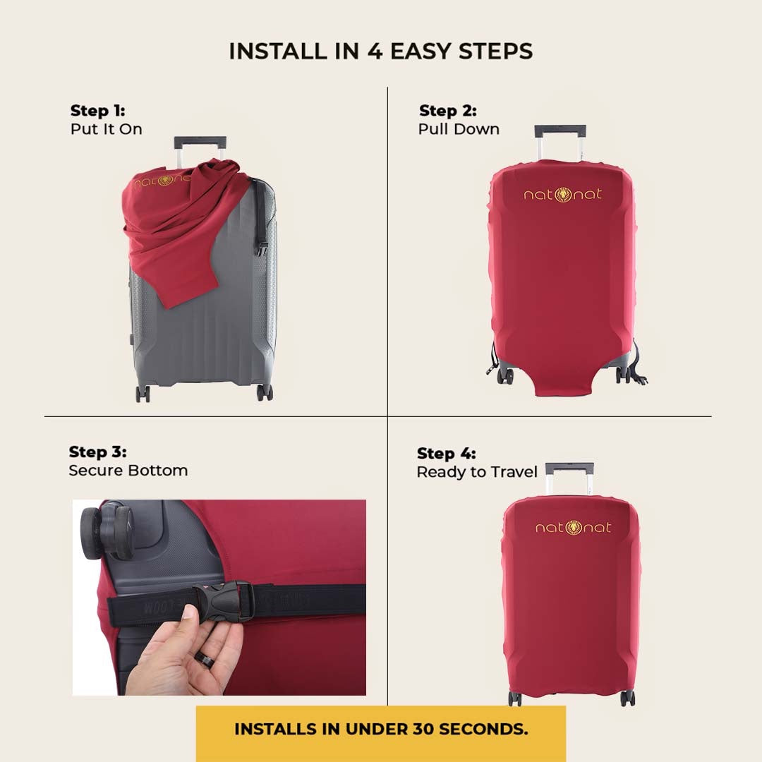 Burgundy Premium Luggage Cover – Stretch-Fit Suitcase Cover | natOnat Egypt