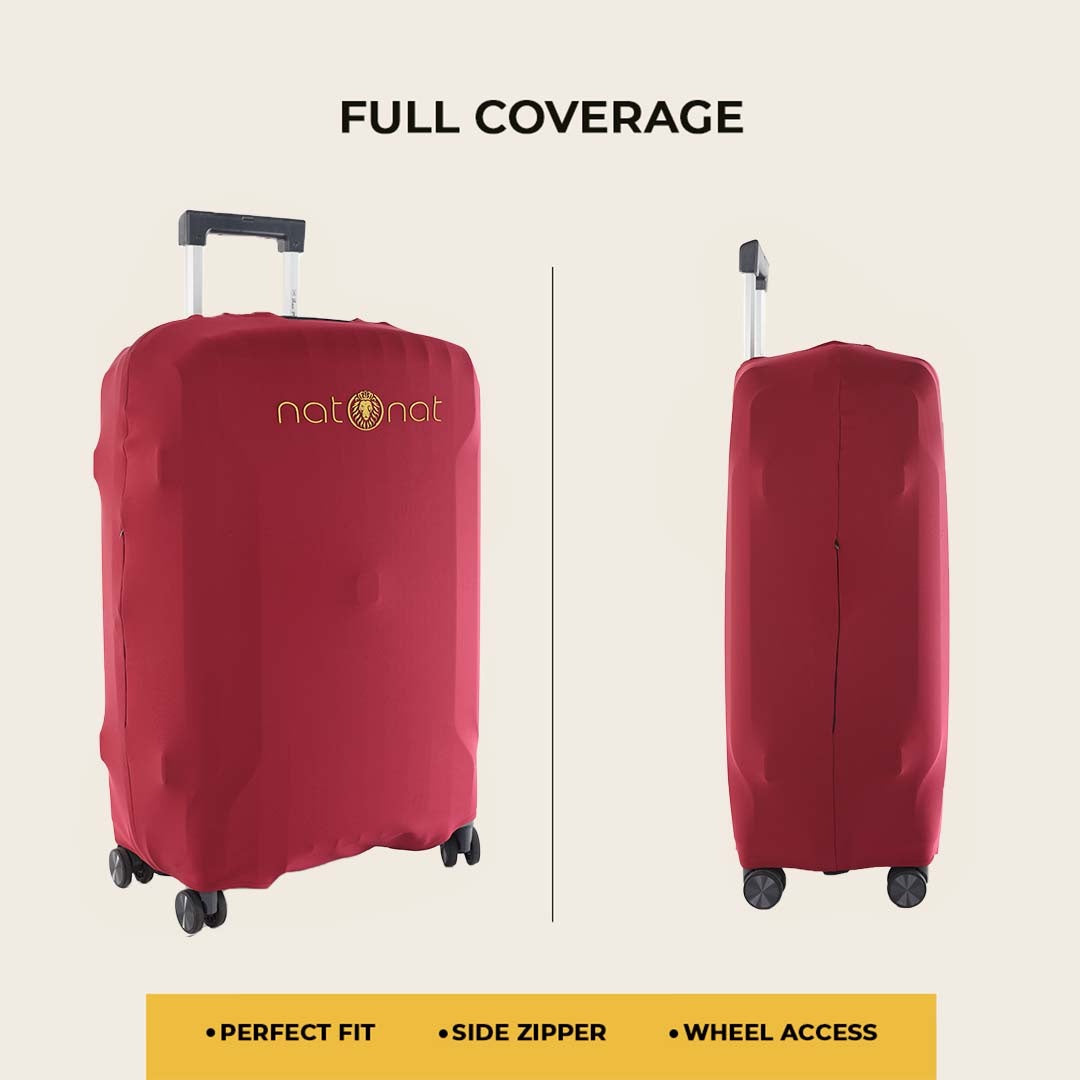 Burgundy Premium Luggage Cover – Stretch-Fit Suitcase Cover | natOnat Egypt