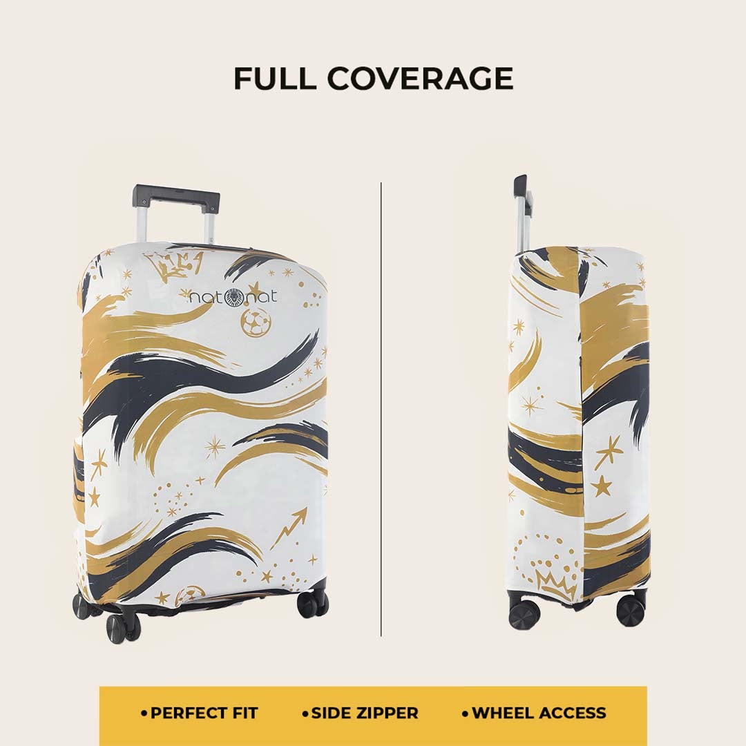 Madrid luggage cover showing full suitcase coverage from front and rear