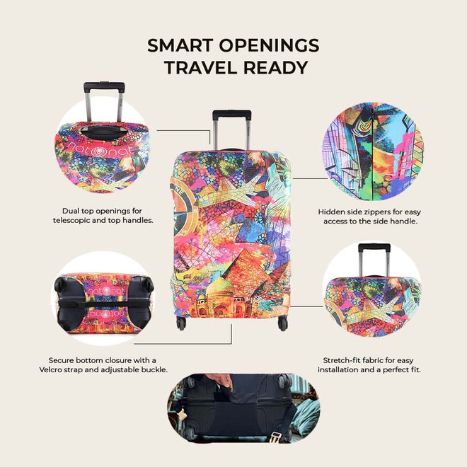 Travel Mosaic Premium Luggage Cover – Stretch-Fit Suitcase Cover | natOnat Egypt