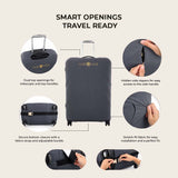 Gray luggage cover showing top handle and side zipper openings