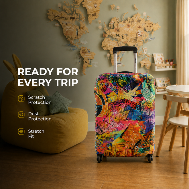 Travel Mosaic Premium Luggage Cover – Stretch-Fit Suitcase Cover | natOnat Egypt