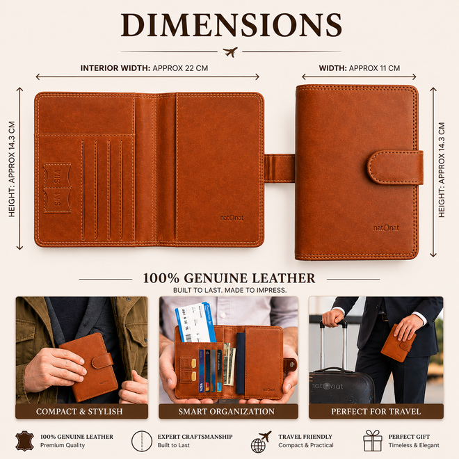 Honey Brown Genuine Leather Passport Wallet – RFID Passport Holder | natOnat Egypt