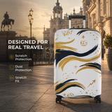 Madrid premium luggage cover shown in a travel setting