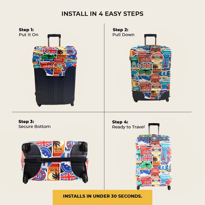 Travel Stickers Premium Luggage Cover – Stretch-Fit Suitcase Cover | natOnat Egypt