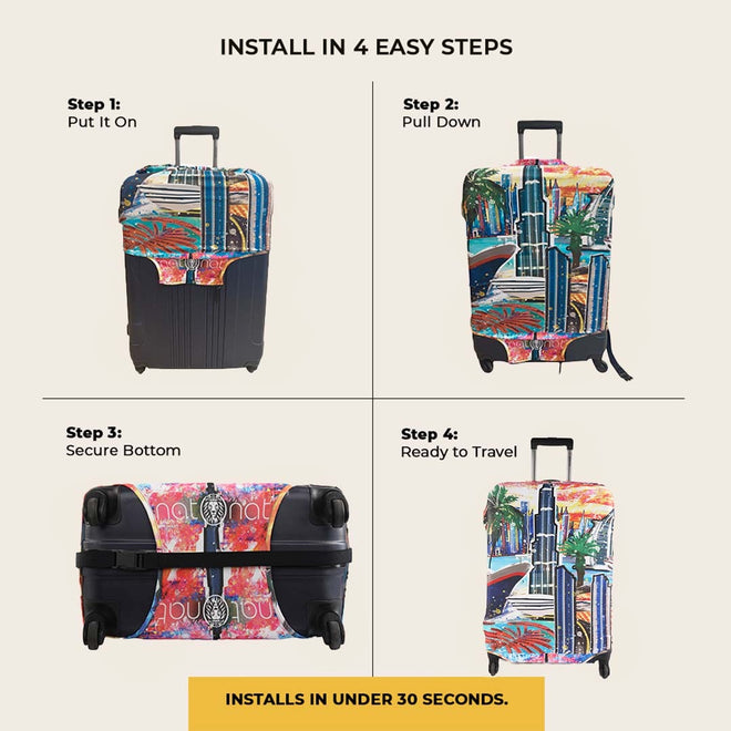 Dubai Premium Luggage Cover – Dubai Skyline Stretch-Fit Suitcase Cover | natOnat Egypt