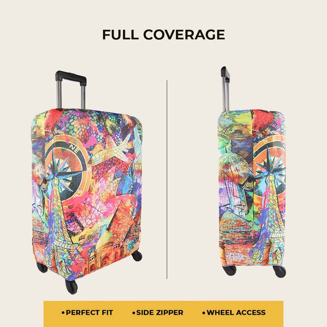 Travel Mosaic Premium Luggage Cover – Stretch-Fit Suitcase Cover | natOnat Egypt